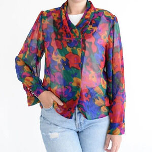 Vintage Braemar by Jeremy Scott Sheer Floral Button Down Shirt  Blazer